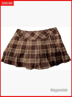 Plus Size Plaid Mini Skirt Low Rise Pleated A-Line Uniform Skirt